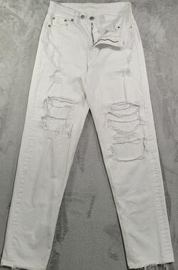 American Eagle Outfitters Highest Rise Straight Jeans Womens 0 White Distressed